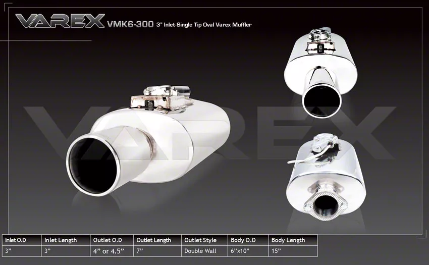 XForce Varex Valved Center Oval Muffler With 4-Inch Tip; 3-Inch Inlet ...